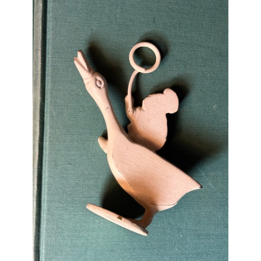 Vtg Farmhouse Cast Iron Goose & Rider Ring Loop Paperweight Decor - Picture 4 of 11